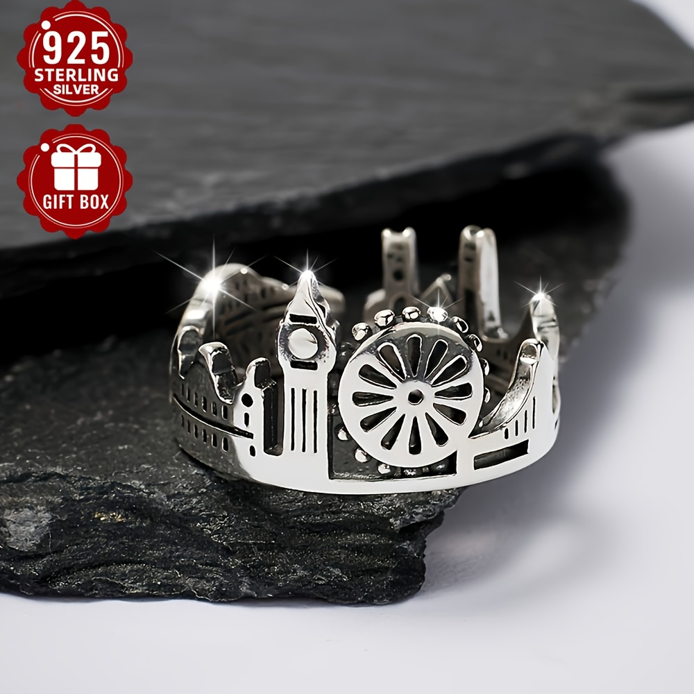 925 Silver Vintage City Model Ring Adjustable Opening Index Ring